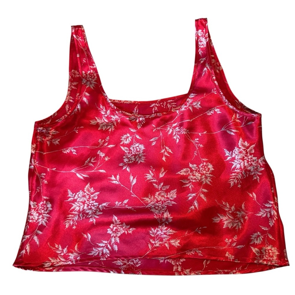 Victoria Secret Pajama Top Womens Medium Sleeveless Red Floral Satin